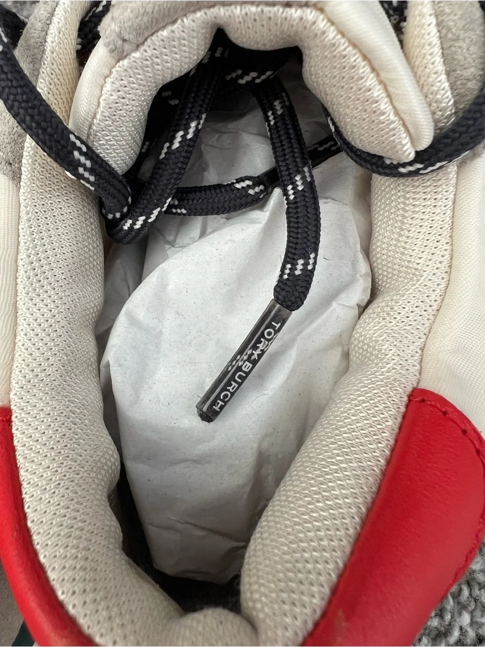 Tory Burch Men's Suede & Mesh Sneakers - White, Taupe & Red - Picture 8 of 8
